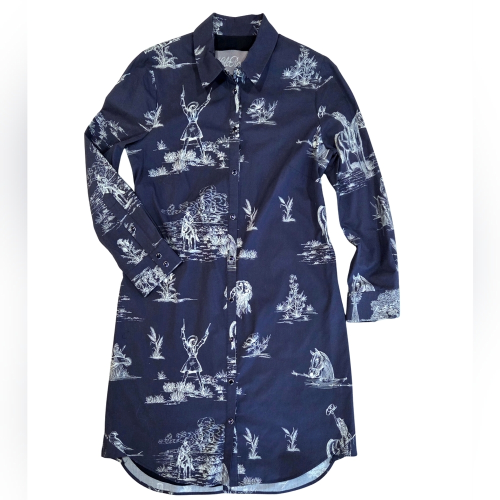 Lela Rose Navy & White Shirtdress East Coast - Santa Fe Equestrian Print 8
